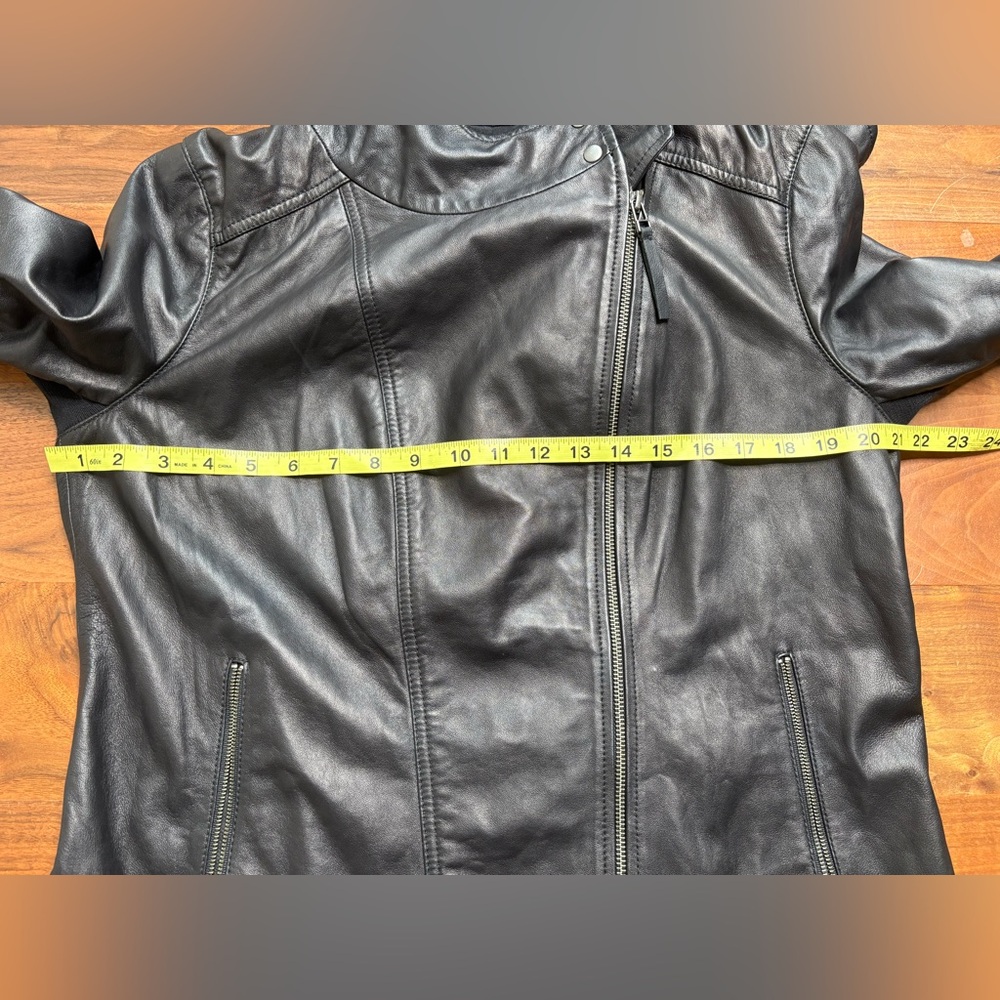 Hinge Black Leather Hooded Moto Jacket Asymmetrical Zip - Picture 8 of 9